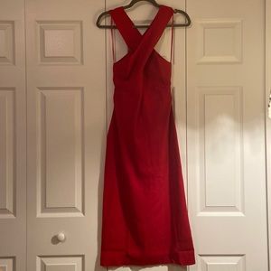 Backless low cut cross body midi red dress